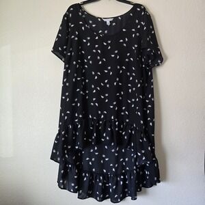 Boutique Women's Plus Sz 2XL Black Tunic Dress Ruffle Hem HiLo Sheer Whimsy Goth